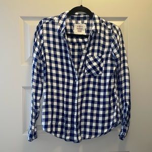 White and Blue Checkered Button Down Shirt Small
